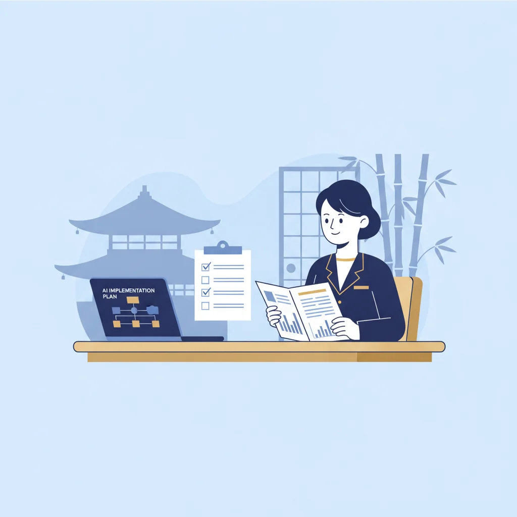 京都の中小企業経営者がAI導入に使える補助金の資料を確認するイメージ